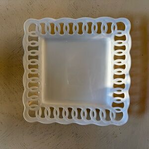 Basic Porcelain white square plate 8” by Home Essentials. 12 are available